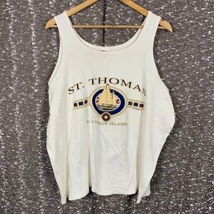 Vintage St. Thomas US Virgin Islands Tank Top White Map Graphic Sleeveless XL